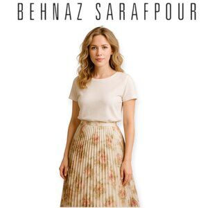 Behnaz Sarafpour Romantic Floral Pleated Midi Skirt Made in Italy XS Designer